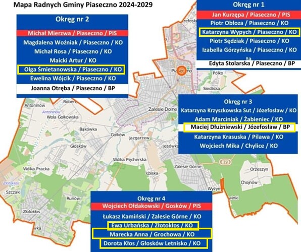 mapa radnych Piaseczna